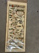 A Pratts Map of the Great North Road from Newcastle to London, 14 3/4 x 36 3/4