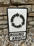 A cast iron 'Round About' raised circle road sign with original reflectors, 12 x 20 1/2