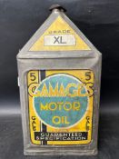 A Gamages Motor Oil five gallon pyramid can XL Grade with printed lithographic boating, motoring and