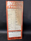 An India Tyres tin tyre chart, 12 x 29 1/2