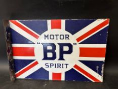 A B.P. Motor Spirit Union Jack double sided enamel advertising sign with hanging flange, some