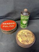 Three polish cans: Glitterit, Pronto and Mansion.