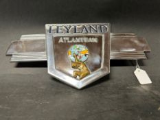 A Leyland Atlantean bus coach radiator badge, some restoration to enamel centre, 15 x 7 3/4