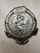 A Speedwell Oils St. Christopher (patron saint of travellers) grille badge, 3 1/2 x 3