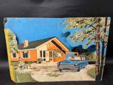 A three dimensional shop/garage advertisement, possibly for Ford Cortina(?), 29 1/4 x 19
