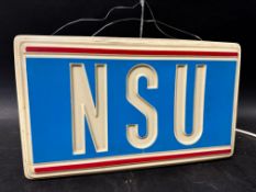 An NSU garage advertising lightbox sign (NSU Motorenwerke AG were a German brand of automobiles,