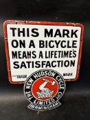 A New Hudson Cycle Co.y Limited of Birmingham enamel advertising sign - This mark on a bicycle means
