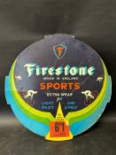 A Firestone Sports advertising tyre insert with hanging loops, 25 1/4 x 25