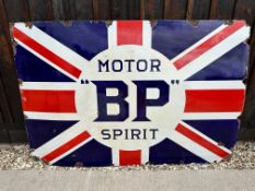 A large B.P. Motor Spirit Union Jack enamel advertising sign by Patent Enamel Co. B'Ham, dated 10/