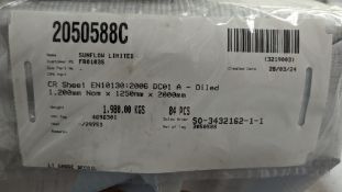 Single pallet of 1.2mm x 1.25m x 2m sheet steel stock