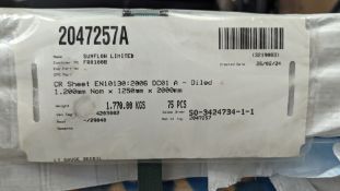 Single pallet of 1.2mm x 1.25m x 2m sheet steel stock