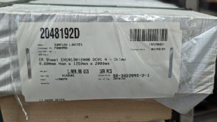 Single pallet of 0.6mm x 1.25m x 2m sheet steel stock