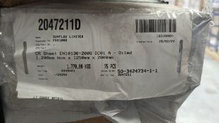 Single pallet of 1.2mm x 1.25m x 2m sheet steel stock