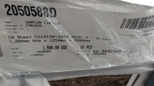 Single pallet of 1.2mm x 1.25m x 2m sheet steel stock