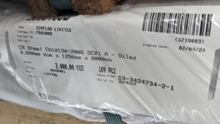 Single pallet of 0.6mm x 1.25m x 2m sheet steel stock