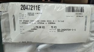 Single pallet of 1.2mm x 1.25m x 2m sheet steel stock