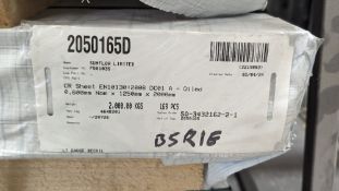 Single pallet of 0.6mm x 1.25m x 2m sheet steel stock