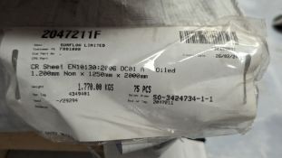 Single pallet of 1.2mm x 1.25m x 2m sheet steel stock