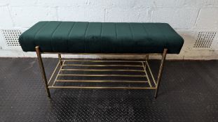 Green velvet effect padded bench
