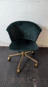 Green velvet effect padded office chair