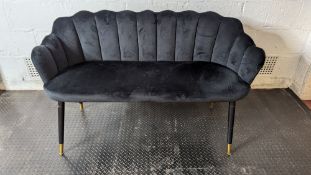 Black velvet effect two seater padded chair