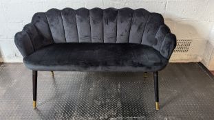 Black velvet effect two seater padded chair