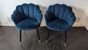 (2) Blue velvet effect padded chairs