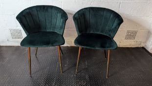 (2) Green velvet effect padded chairs