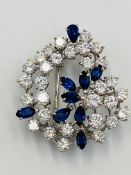 18ct white gold, diamond and sapphire brooch