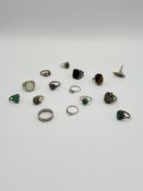 Fifteen silver rings