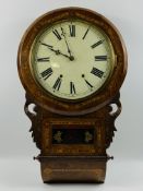 A late 19th century inlaid Walnut American drop dial wall clock