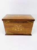 A rosewood and mahogany marquetry inlaid fall front correspondence and writing box