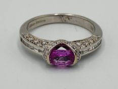 18ct white gold, pink sapphire and diamond ring