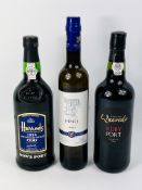 Two bottles of port together with a bottle of sherry