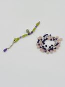 Sterling silver amethyst and rose quartz bracelet, together with one other.