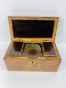 A 19th century burr oak rectangular tea caddy