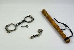 Three items of Police interest, to include a decorated turned boxwood truncheon