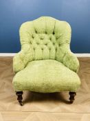 Victorian stained walnut upholstered button back easy chair