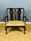 An early 20th century walnut Queen Anne style childs size two seater chair back settee