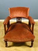 Edwardian walnut upholstered tub chair