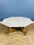 Octagonal marble topped coffee table