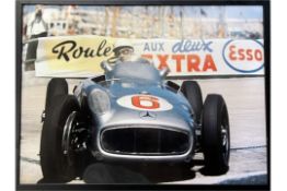 A Large Framed Image of Sir Stirling Moss at the Wheel of his Mercedes-Benz W196