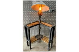 Corner Table with Lamp of Substantail Construction