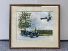 Original Bob Murray Painting - Bristol Flies Over Rolls-Royce Silver Ghost