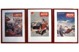 Three Framed 1949/50 Das Auto Magazine Cover Prints*