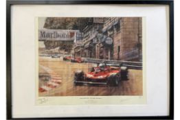 Jody Sheckter at Monaco in his Race-Winning Ferrari 312T4. Hand-Signed Print