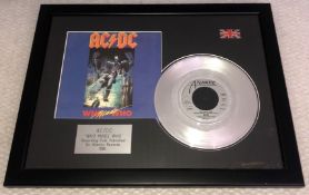 1 x Framed AC/DC Silver 7 Inch Vinyl Record - WHO MADE WHO