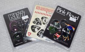 3 x Assorted Guitar Pick Multipacks By Perri's - Pink Floyd, Marquee Club, Kiss - 6 Picks Per Pack -