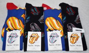4 x Pairs of Rolling Stones Socks - Icononic Logo - Licensed Merchandise by Happy Socks - RRP £60