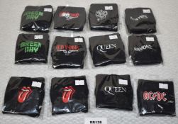 12 x Sweatbands Featuring Queen, Rolling Stones, Ramones, Guns N Roses, Greenday and More - RRP £12